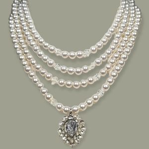 Repurposed Hand Crafted Vintage Brooch Faux Pearl Rhinestone Assemblage Necklace